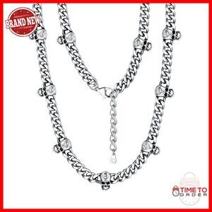 Stainless Steel Cuban Link Chain Necklace 9mm Heavy Gothic Punk